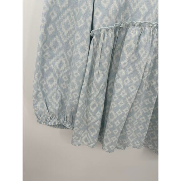 Studio West Apparel Top Women Large Blue White Button Front Boho Peasant Tunic - Picture 3 of 8